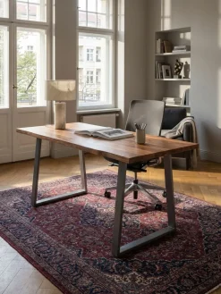 Schreibtisch TARN Akazie Massivholz Baumkante Homeoffice Trapezbeine 120-200 cm