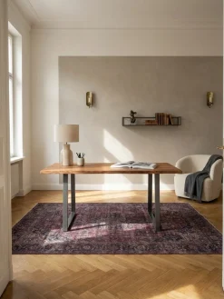Schreibtisch TARN Akazie Massivholz Baumkante Homeoffice Trapezbeine 120-200 cm