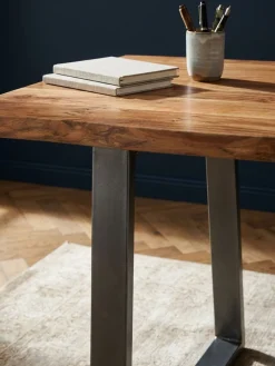 Schreibtisch TARN Akazie Massivholz Baumkante Homeoffice Trapezbeine 120-200 cm