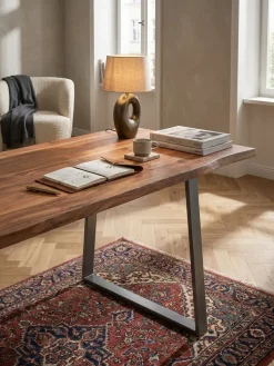 Schreibtisch TARN Akazie Massivholz Baumkante Homeoffice Trapezbeine 120-200 cm