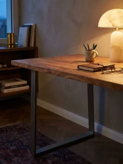 Schreibtisch TARN Akazie Massivholz Baumkante Homeoffice Trapezbeine 120-200 cm