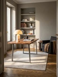 Schreibtisch TARN Akazie Massivholz Baumkante Homeoffice Trapezbeine 120-200 cm