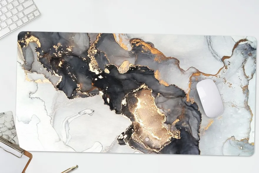 Schreibtischunterlage - Marmor - Roségold - Schwarz - Weiß - 80x40 cm - Mauspad