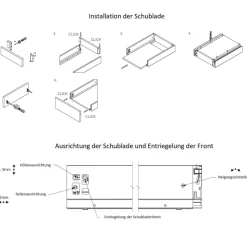 Schubladenauszugs-System Anthrazit Push to Open Unterflurführung Vollauszug