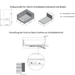 Schubladenauszugs-System Anthrazit Push to Open Unterflurführung Vollauszug