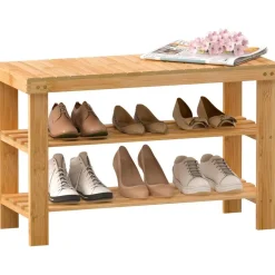 Schuhregal Bambus 3 Ablagen 70x29x45cm Sitzbank Flur Wohnzimmer Bad Diele