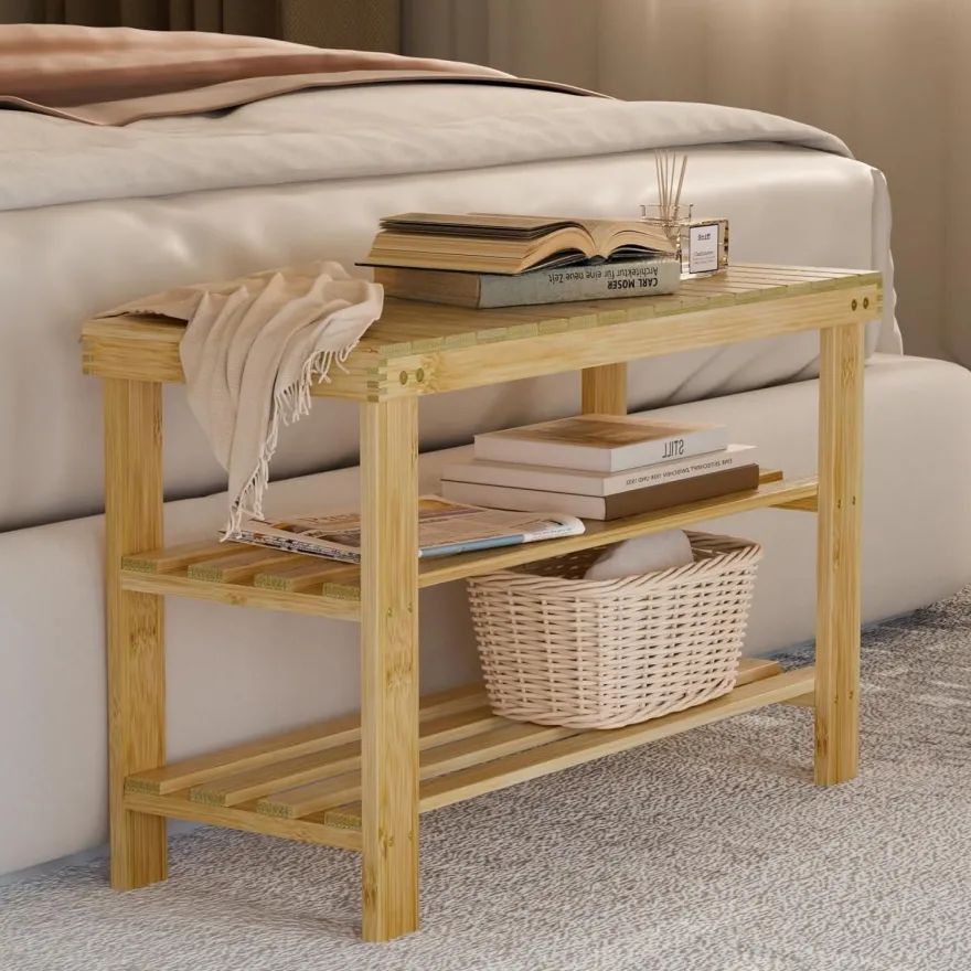 Schuhregal Bambus 3 Ablagen 70x29x45cm Sitzbank Flur Wohnzimmer Bad Diele