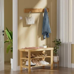 Schuhregal Bambus 3 Ablagen 70x29x45cm Sitzbank Flur Wohnzimmer Bad Diele