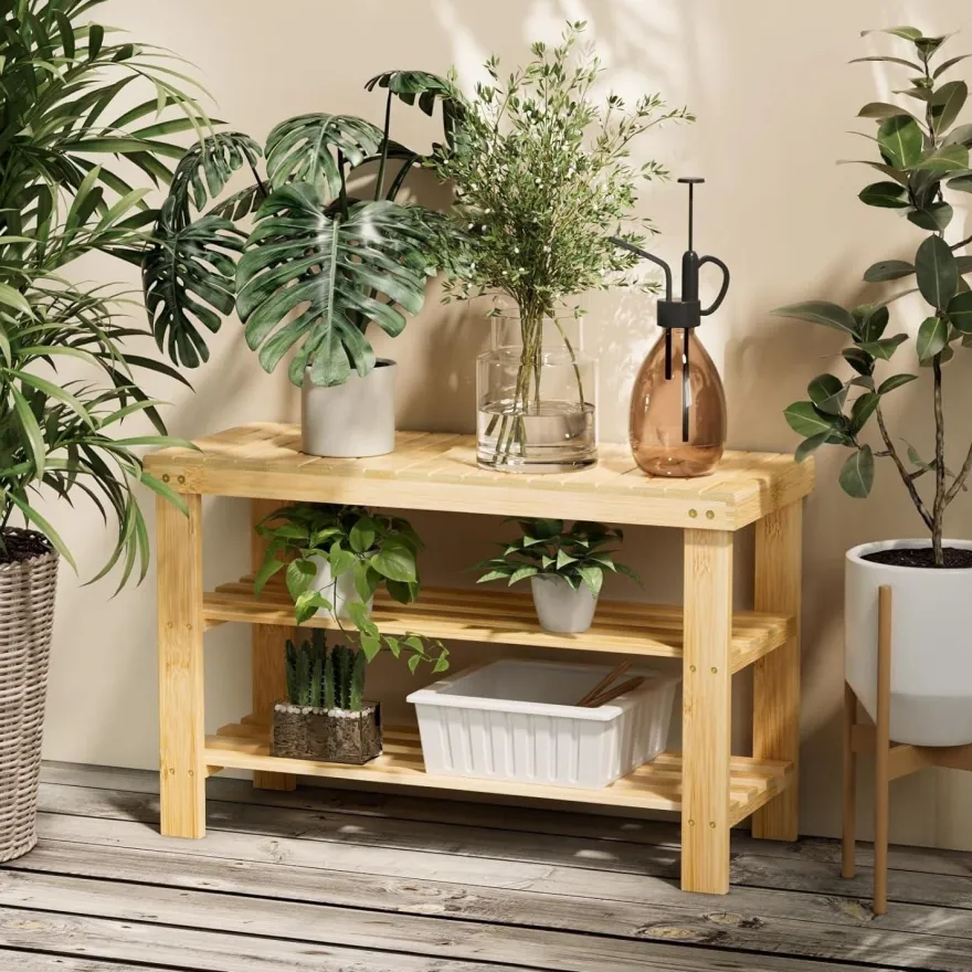 Schuhregal Bambus 3 Ablagen 70x29x45cm Sitzbank Flur Wohnzimmer Bad Diele