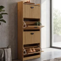 Schuhschrank HWC-O39, Schuhkipper Schuhregal 4 Klappen, MDF Melamin 148x50x24cm