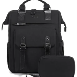 Schulrucksack Damen Mädchen Teenager 15,6 Zoll Laptop Wasserfest Schwarz
