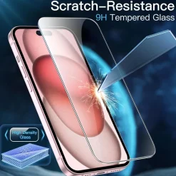 Schutzfolie für iPhone 15 6,1 Zoll Displayschutz 9H Glas Folie HD Klar 3 Stück