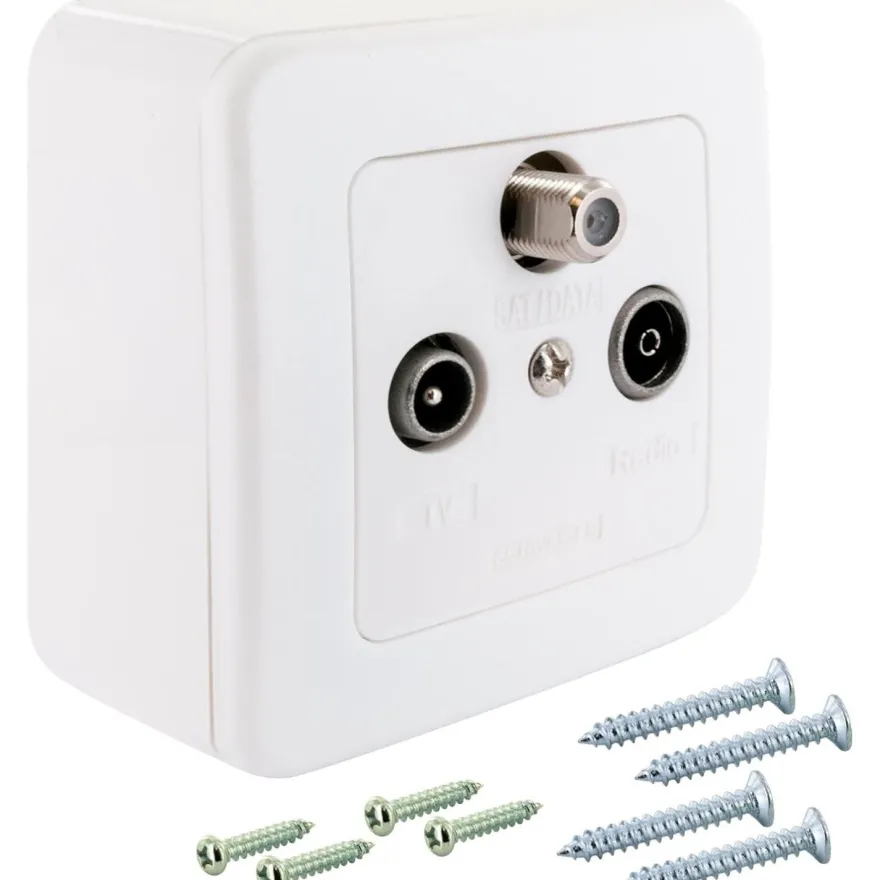 Schwaiger Multimedia Durchgangsdose Data Sat Radio TV BK Antenne Aufputz Dose