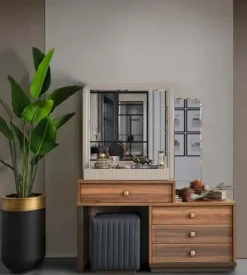 Schwarz-Braune Schlafzimmer Möbel Modernes Doppelbett Kosmetiktisch 4tlg