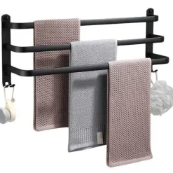 Schwarzer Handtuchhalter aus Aluminium, 60 cm