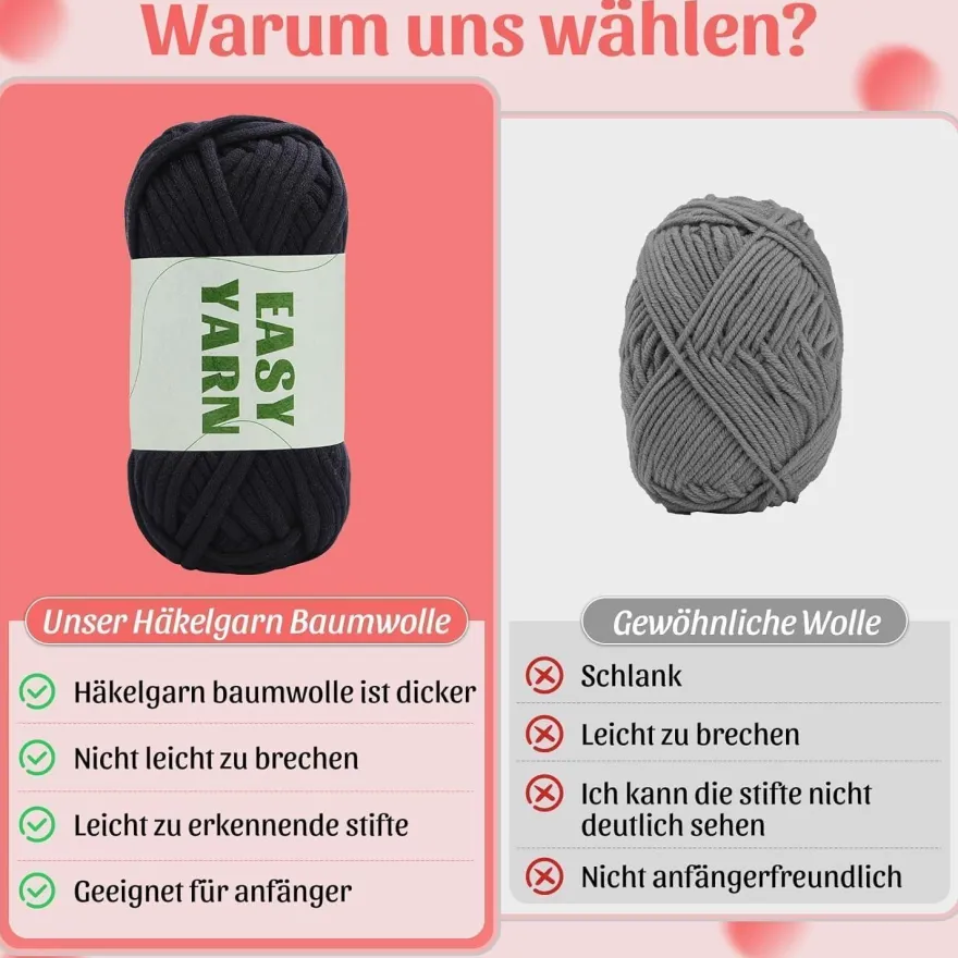 Schwarzes Häkel- und Strickgarn für Anfänger, gut sichtbare