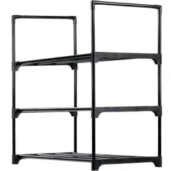 Schwarzes Schuhregal aus Metall, 3-stufig, 57 x 28 x 55 cm