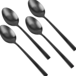 Schwarze Teelöffel aus Stahl, 4 Stück