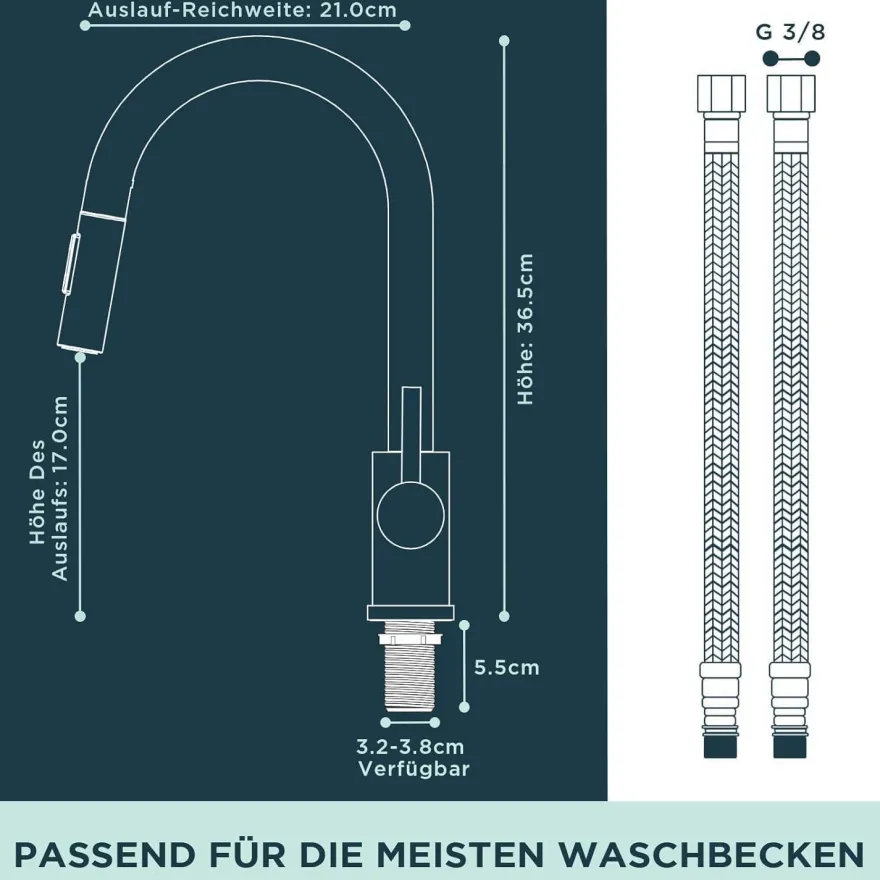 Schwarz Küchenarmatur mit Herausziehbarer Brause - 360° Schwenkbar