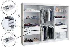 Schwebetürenschrank, 3-türig Schrank 200 cm mit 4 Schubladen, und Spiegel- Viluno 4