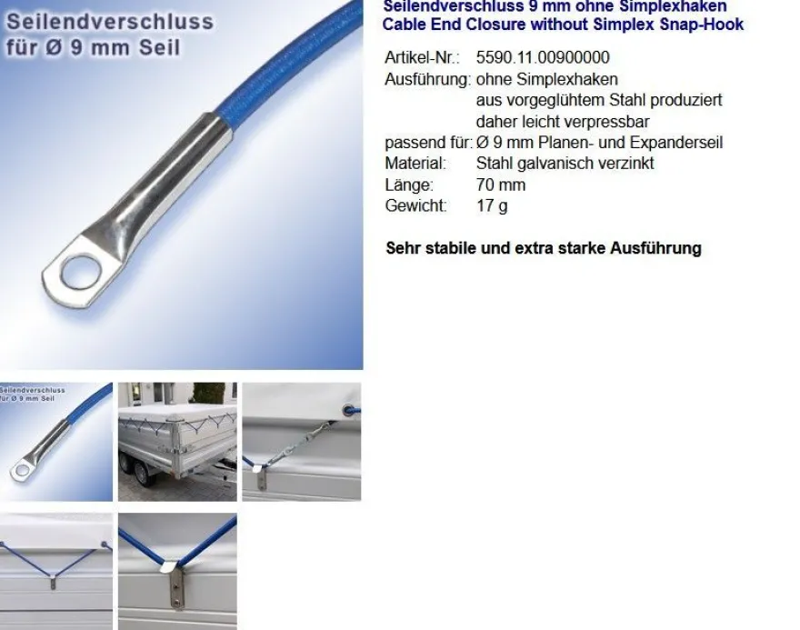 Seilendverschluss mit Simplexhaken oder ohne Simplex-Haken