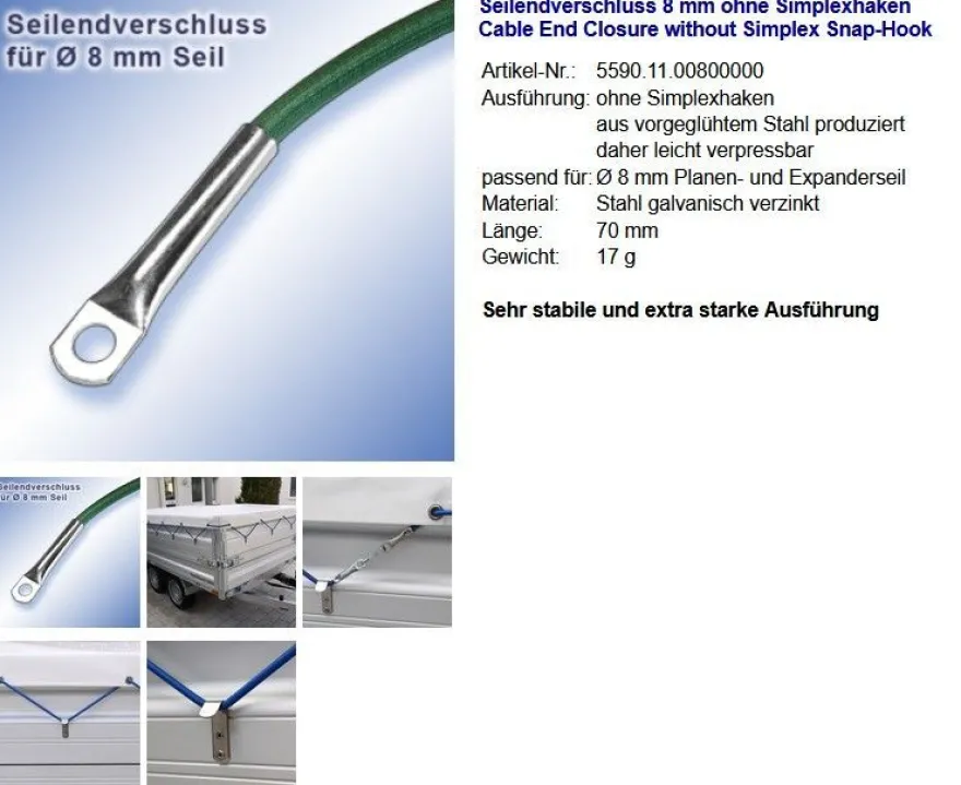 Seilendverschluss mit Simplexhaken oder ohne Simplex-Haken