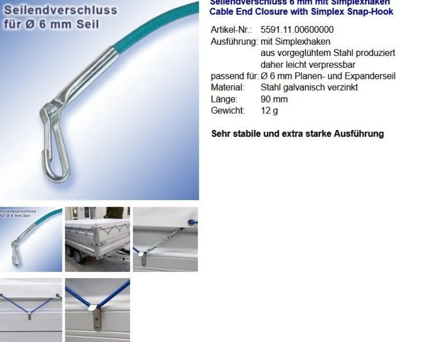 Seilendverschluss mit Simplexhaken oder ohne Simplex-Haken