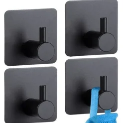 Selbstklebender Kleiderhaken, Stahl, schwarz, 4 Stück