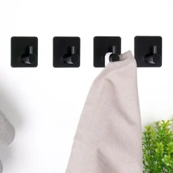 Selbstklebender Kleiderhaken, Stahl, schwarz, 4 Stück