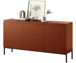 Selsey Bemmi - 3-trige Kommode, Ziegelrot mit Metallbeinen, 150 cm