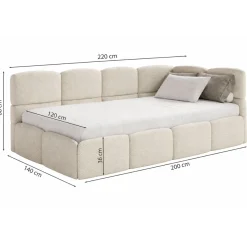 Selsey Cloudy - Jugendbett 120 cm, Bettkasten, Velours wasserabweisend, Kopfteil rech