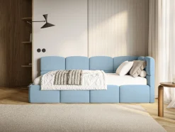 Selsey Cloudy - Jugendbett 120 cm, Bettkasten, Velours wasserabweisend, Kopfteil rech