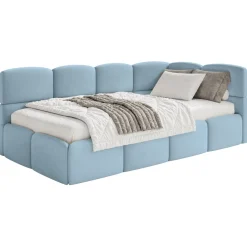 Selsey Cloudy - Jugendbett 120 cm, Bettkasten, Velours wasserabweisend, Kopfteil rech