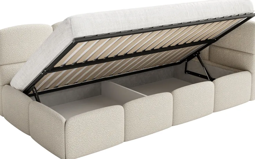 Selsey Cloudy - Jugendbett 120 cm, Bettkasten, Bouclé, Kopfteil rechts, Hellbeige