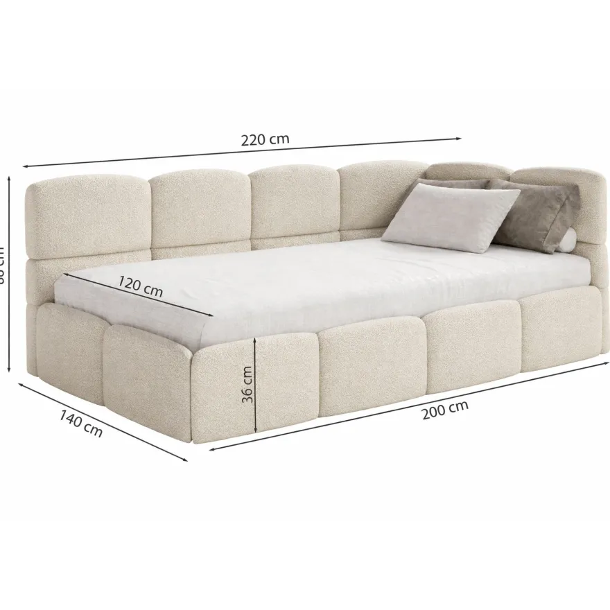 Selsey Cloudy - Jugendbett 120 cm, Bettkasten, Bouclé, Kopfteil rechts, Hellbeige