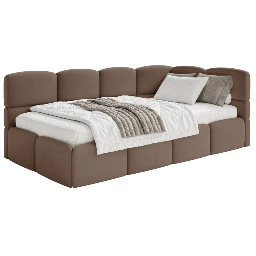 Selsey Cloudy - Jugendbett 120 cm, Bettkasten, Velours wasserabweisend, Kopfteil rech