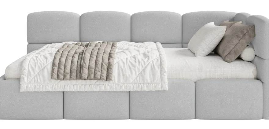Selsey Cloudy - Jugendbett 120x200, Kopfteil rechts , Matratze & Bettkasten, Chenille