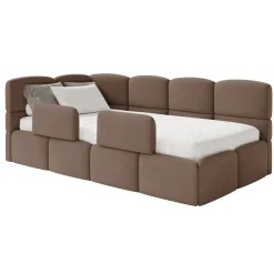 Selsey Cloudy - Kinderbett 90x200, mit Matratze, Rausfallschutz, Kopfteil links, Brau