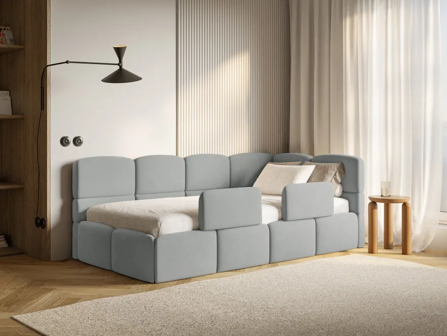 Selsey Cloudy - Kinderbett 90x200, mit Matratze, Rausfallschutz, Kopfteil rechts, Gra