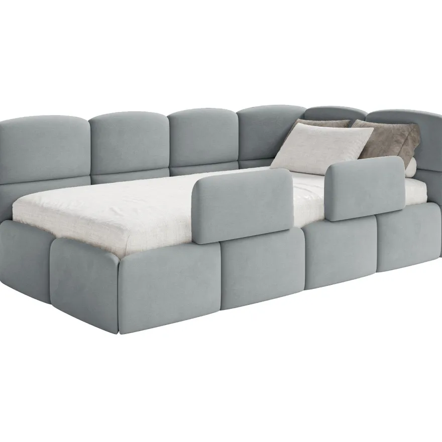Selsey Cloudy - Kinderbett 90x200, mit Matratze, Rausfallschutz, Kopfteil rechts, Gra