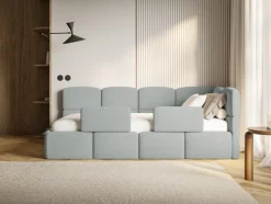 Selsey Cloudy - Kinderbett 90x200, mit Matratze, Rausfallschutz, Kopfteil rechts, Gra