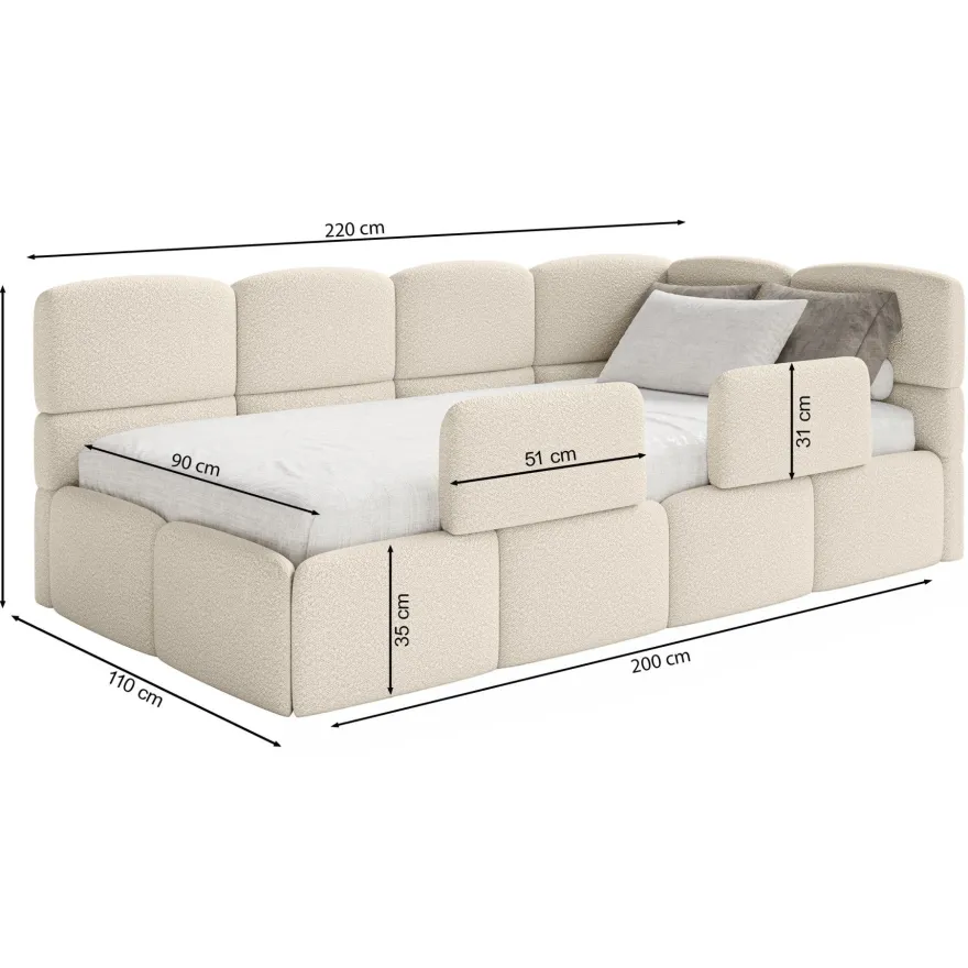 Selsey Cloudy - Kinderbett 90x200, mit Matratze, Rausfallschutz, Kopfteil rechts, Gra