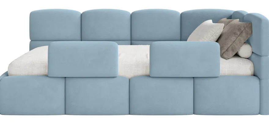 Selsey Cloudy - Kinderbett 90x200, Rausfallschutz, Kopfteil rechts, Hellblau
