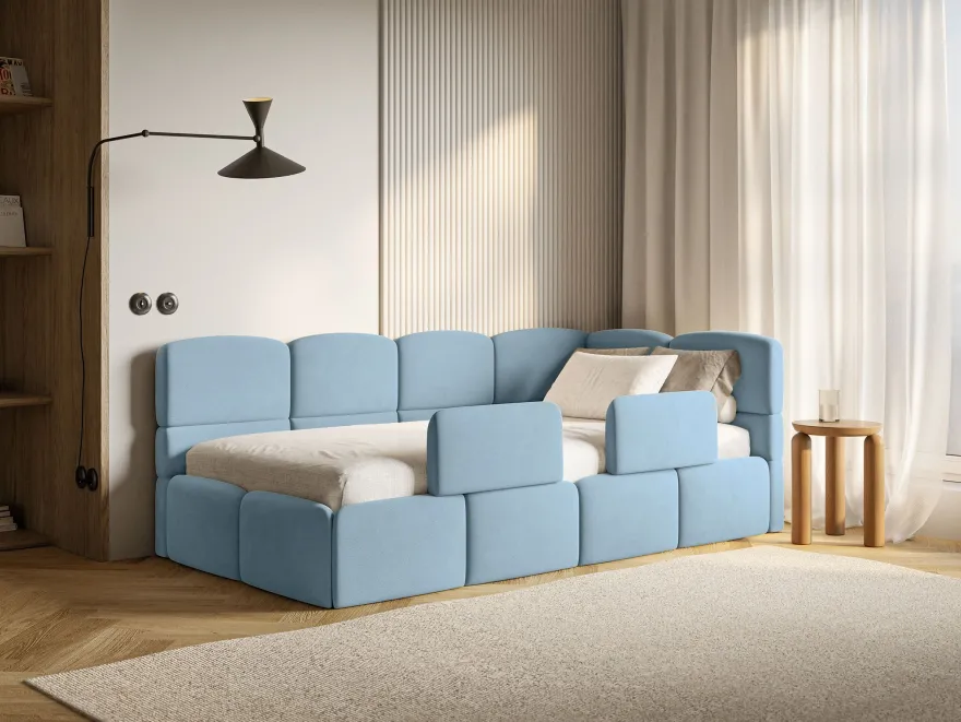 Selsey Cloudy - Kinderbett 90x200, Rausfallschutz, Kopfteil rechts, Hellblau