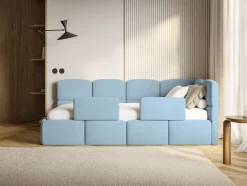 Selsey Cloudy - Kinderbett 90x200, Rausfallschutz, Kopfteil rechts, Hellblau