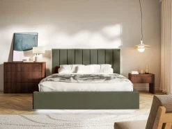 Selsey Togents - Polsterbett 140x200 mit Chenillebezug, Bettkasten und LED, Dunkelgrü