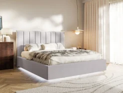 Selsey Togents - Polsterbett 180x200 mit Chenillebezug, Bettkasten und LED, Grau