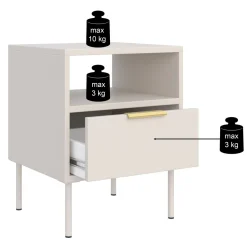 Selsey Vena - Nachttisch mit Schublade und Nische, Weiß, 45 cm