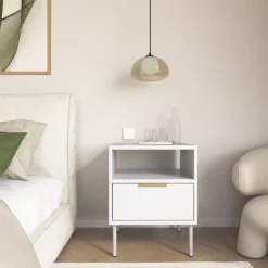 Selsey Vena - Nachttisch mit Schublade und Nische, Weiß, 45 cm