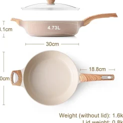 Sensarte 30cm Tiefe Keramik Bratpfanne mit Deckel, 4.7L Antihaft Kochpfanne